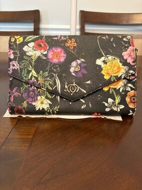 Floral Envelope Clutch Bag - Black Floral
